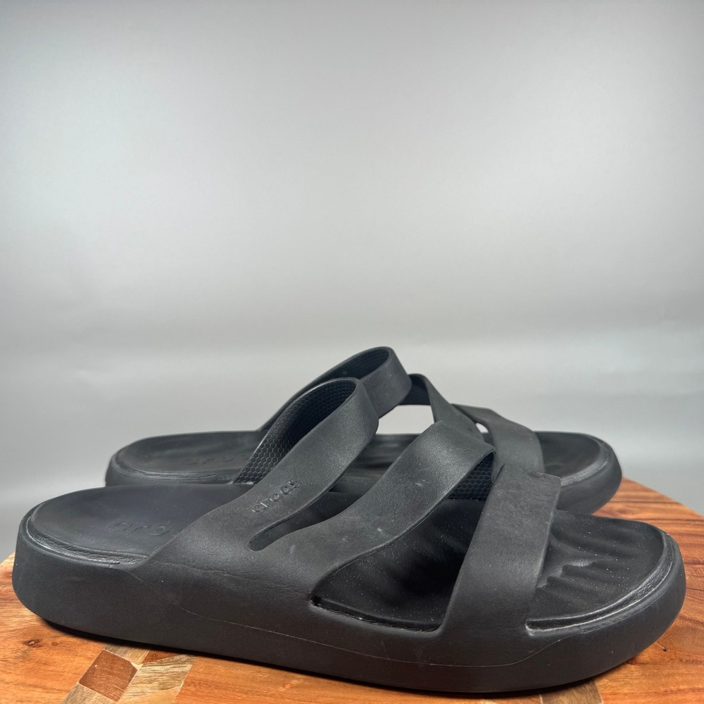 Crocs Black Triple Strap Slide Platform Sandals Womens Size 9